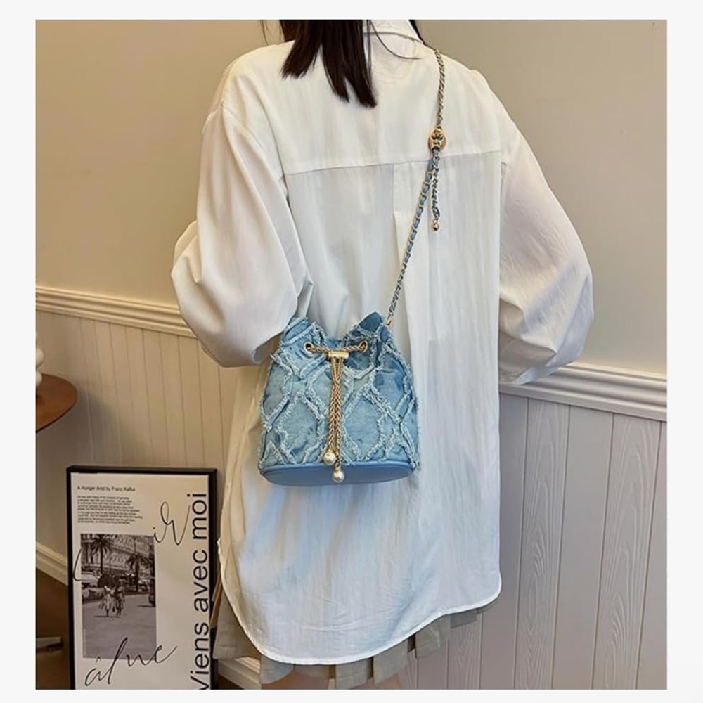 🆕 Vintage Denim Shoulder Bag for Women with Chain Strap Retro Crossbody Bag - Picture 7 of 9